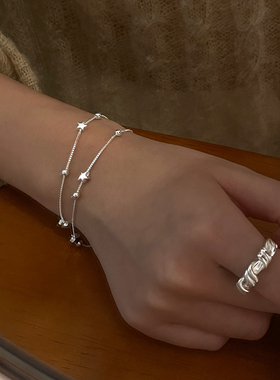 s925纯银星星圆珠双层手链女简约设计感清新小众秋季手环潮