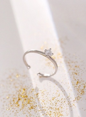 轻单颗闪亮钻素圈戒指女款时尚小众设计尾戒高级感指环食指戒