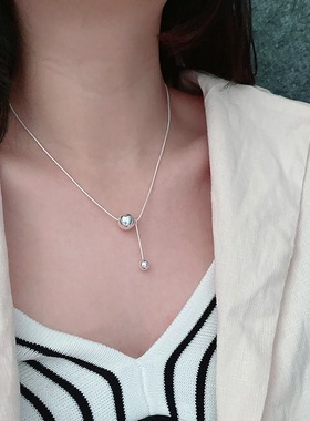 韩国大门通体纯银项链ins女