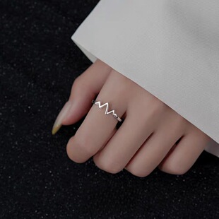 心电图戒指女日韩国简约闪电开口可调节戒指指环细款