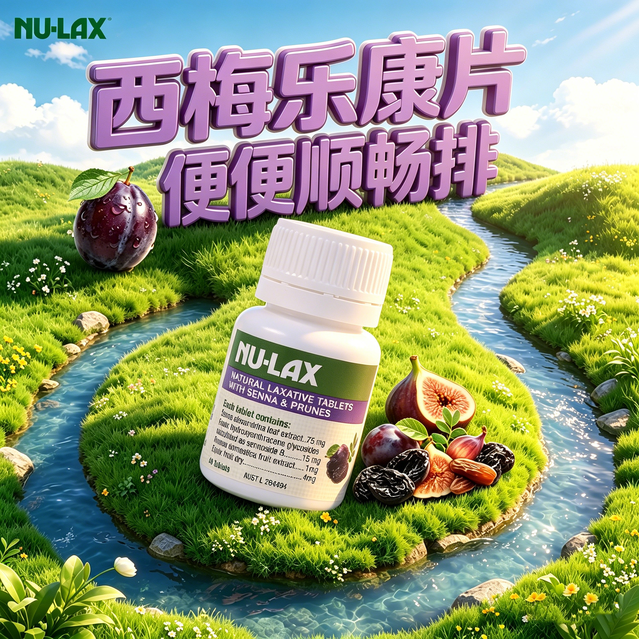 进口NULAX西梅乐康片加强40粒膳食纤维排便噗噗片nulax乐康膏片