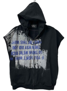 【sharkcolor】remake手工不规则印花碰撞 坎肩加厚连帽卫衣外套