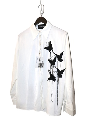 sharkcolor*remake蝴蝶刺绣流苏小众设计感后背镂空衬衫男女