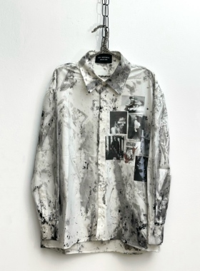 【sharkcolor】remake 手工脏染小众拼接人像图 复古慵懒垂感衬衫