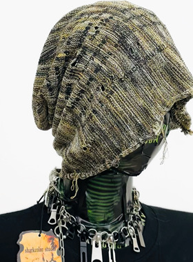 【sharkcolor】手工小众印花设计感 渐变包头针织帽冷帽堆堆帽