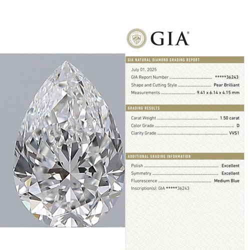 1.5 D VVS1水滴鸽子蛋 GIA 天然钻 非IGI培育 人工钻