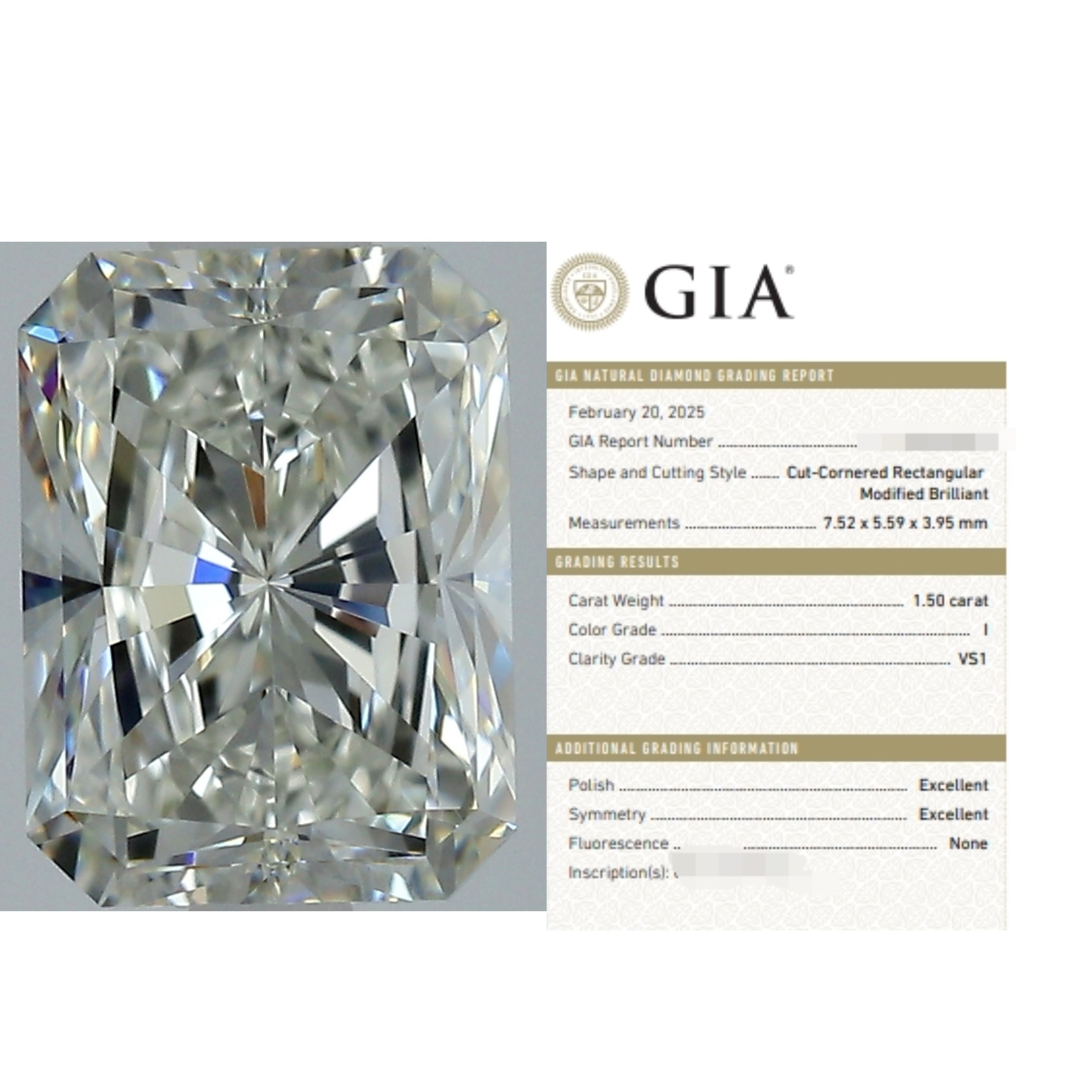先恩尼1.5ct I VS1 gia长雷长方形钻石裸钻天然钻非igi实验室