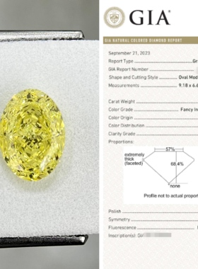 2.28 FIY VVS2 椭圆切割浓彩黄钻石 鸽子蛋黄钻 GIA证书天然钻