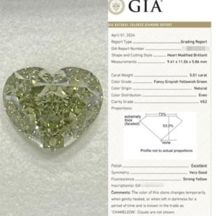 GIA证书 5.01 变色龙爱心 VS2 天然钻 FGYG