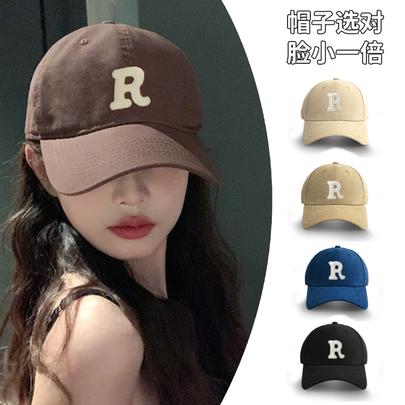 咖啡深顶大头围棒球帽女秋冬百搭刺绣显脸小宽弯檐鸭舌帽子男新潮