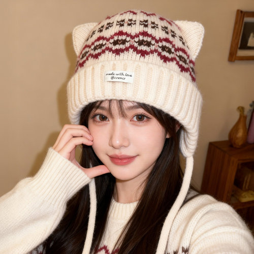 猫耳费尔岛~高颜值针织护耳帽