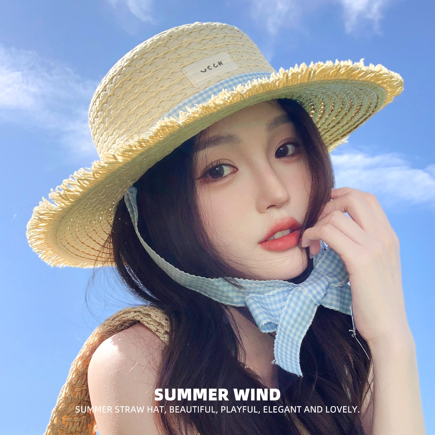 大头围草帽女2025新款海边沙滩法式平顶编织防晒帽遮阳高级感轻奢