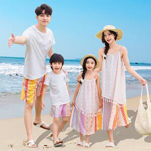 邻家小禾沙滩亲子装一家三口夏装