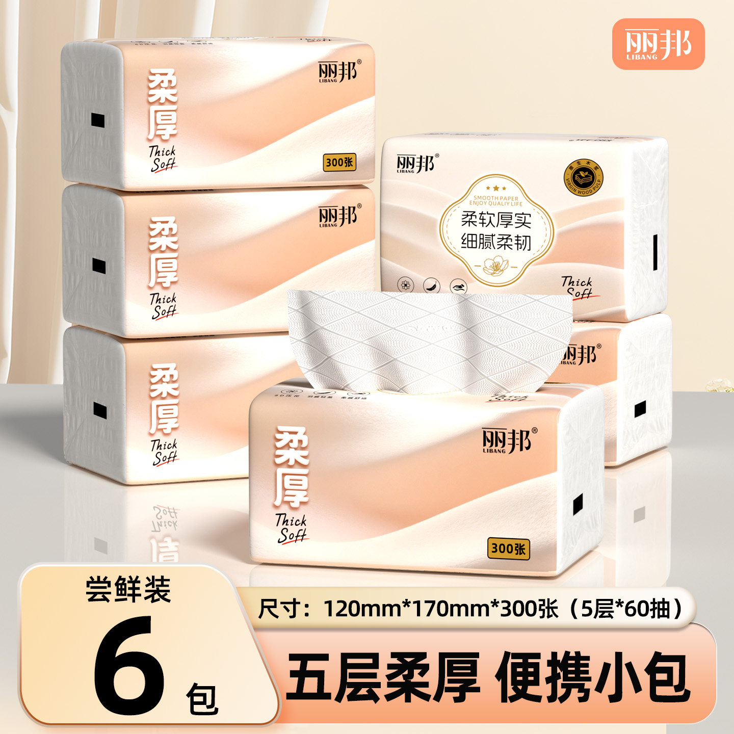 丽邦抽纸300张小包家用实惠装图片