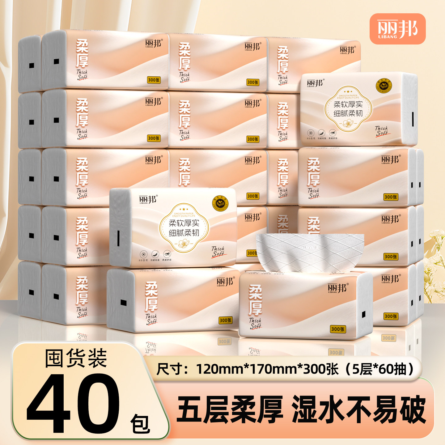丽邦抽纸家用300张便携小包