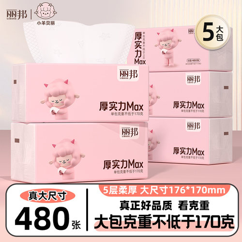 丽邦480张大包抽纸抽式纸巾纸抽