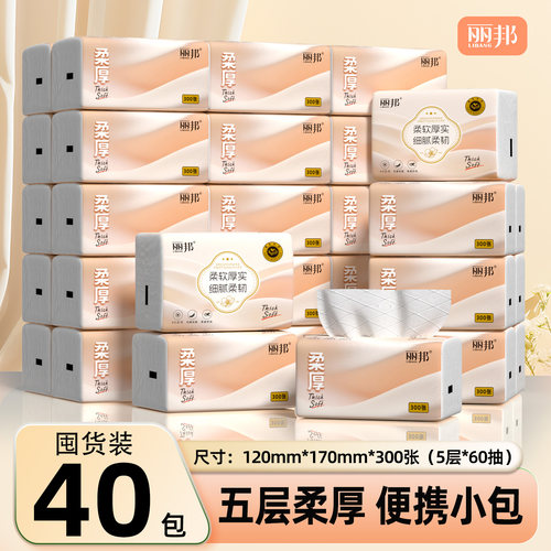 丽邦抽纸300张纸巾家用便携小包
