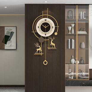 挂钟客厅木格栅装饰时钟壁灯轻奢高级感现代简约2025新款大气钟表