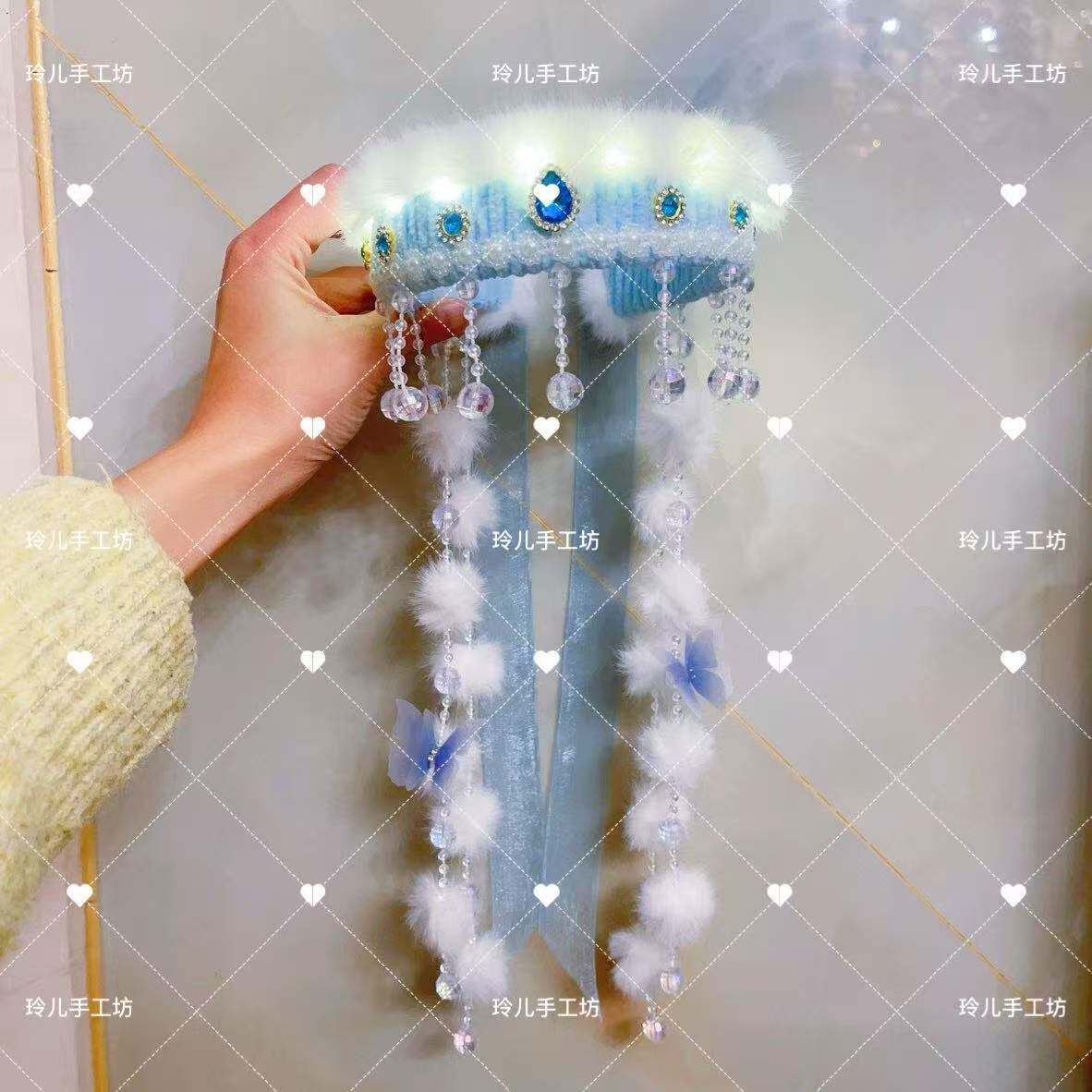 【成品】新升级香妃发箍新款水滴钻手工公主风头饰DIY闪灯礼物