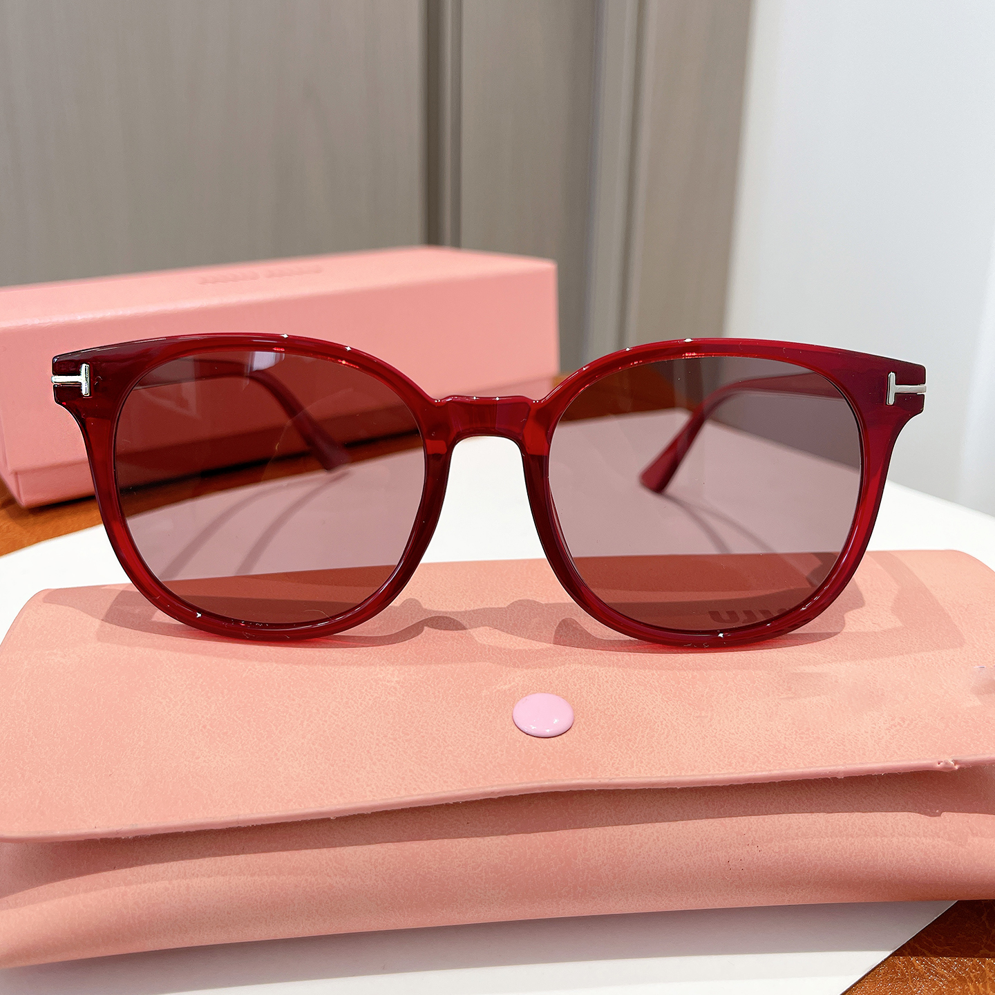 新款夏日红色墨镜女款可配近视度数韩系高级感TR90偏光太阳镜圆框