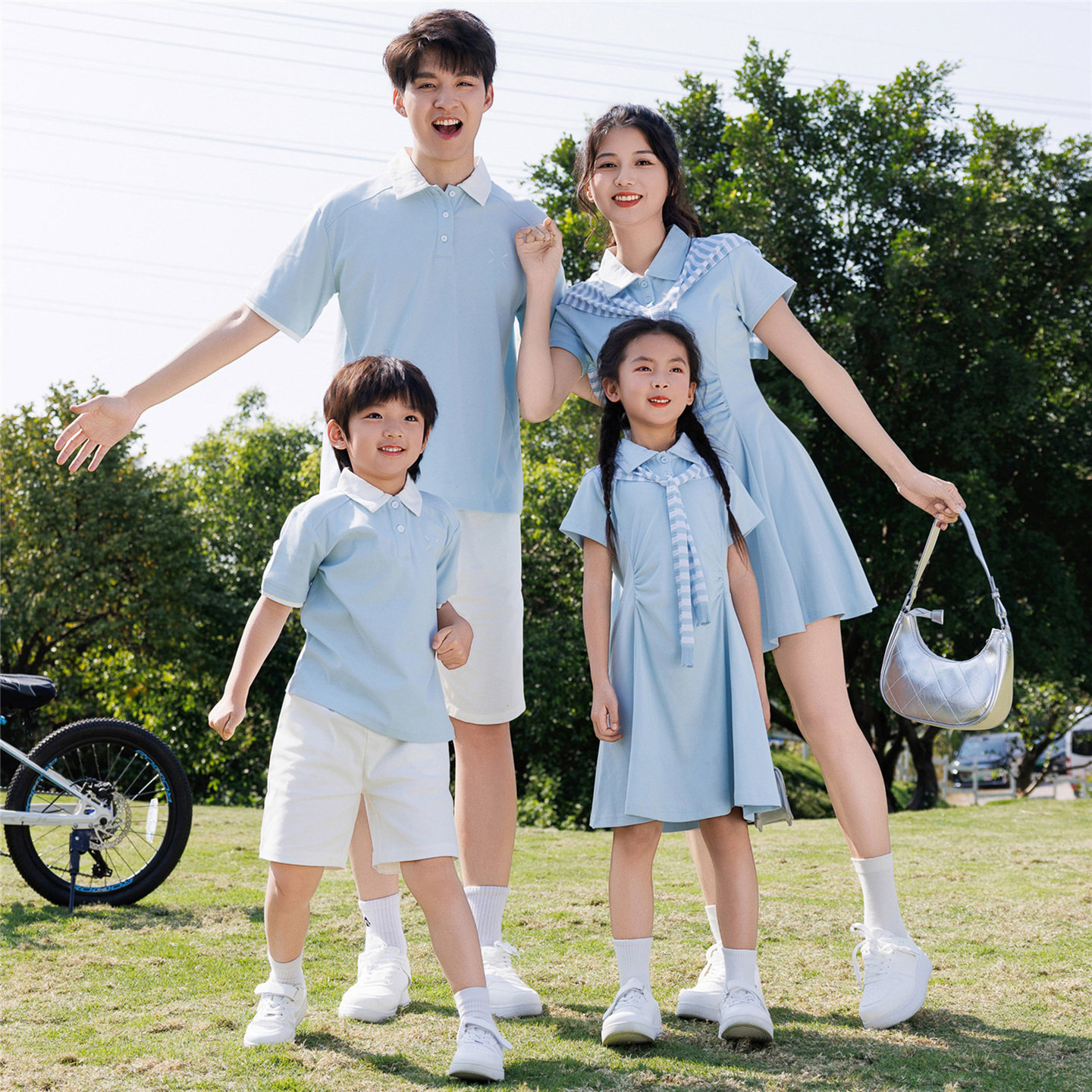 学院风夏季亲子POLO衫连衣裙