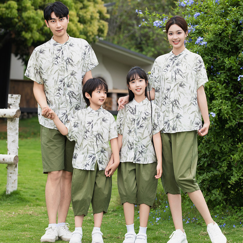 2026夏季中国风竹叶亲子短袖汉服