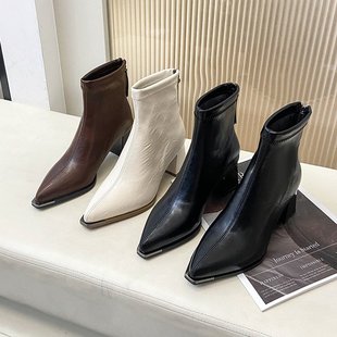 高定尖头粗高跟百搭瘦瘦矮靴 BLD9960秋季 林小雅专享