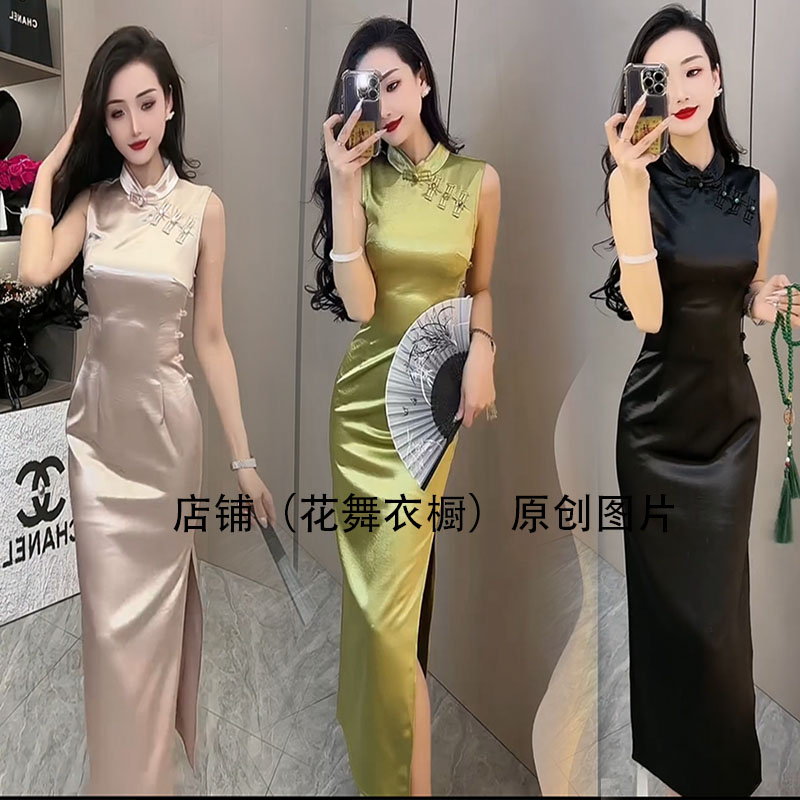 新中式女装新款高级感年轻款黑色无袖改良旗袍国风连衣裙女夏