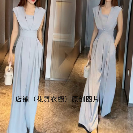 炸街网红爆款连衣裤高级感无袖连体裤夏季时尚收腰显瘦百搭套装