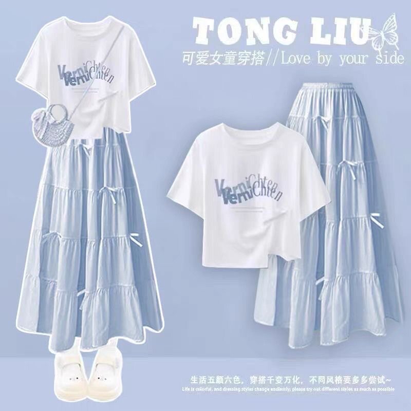 女童印花短袖半身裙套装夏季新款