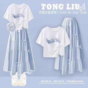 女童印花短袖半身裙套装夏季新款