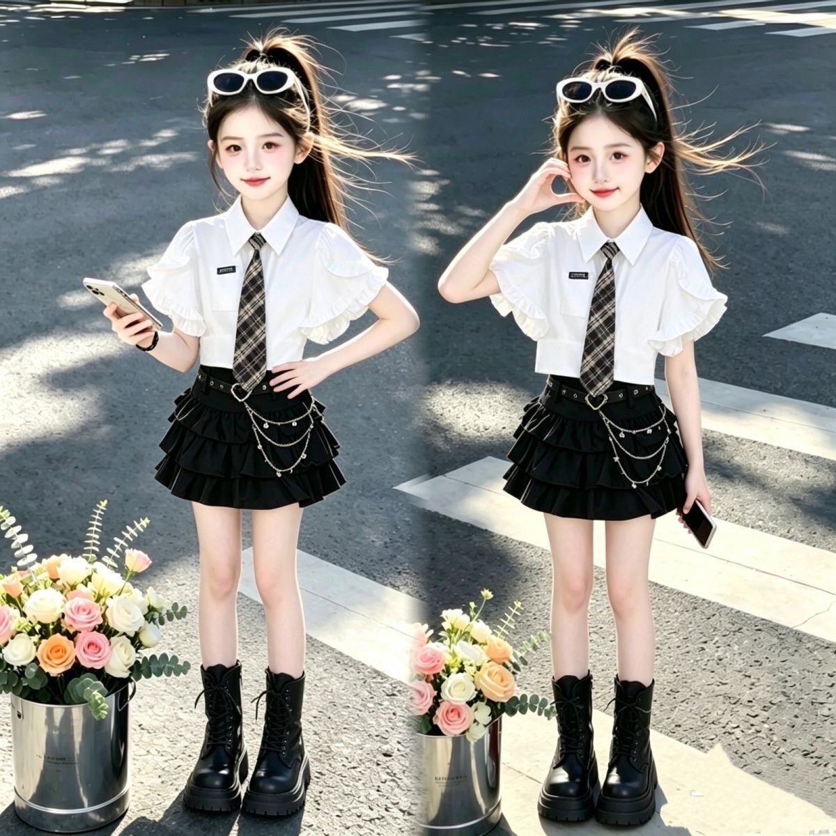女童夏装搭配一整套女新款短袖jk