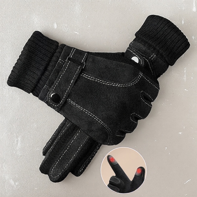 冬季皮质加绒保暖手套男款