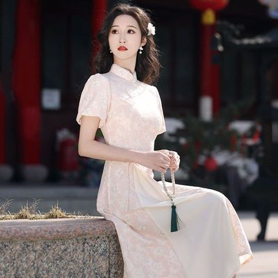 爱旗新中式改良旗袍国风奥黛夏季新款2025复古连衣裙蕾丝款女年轻