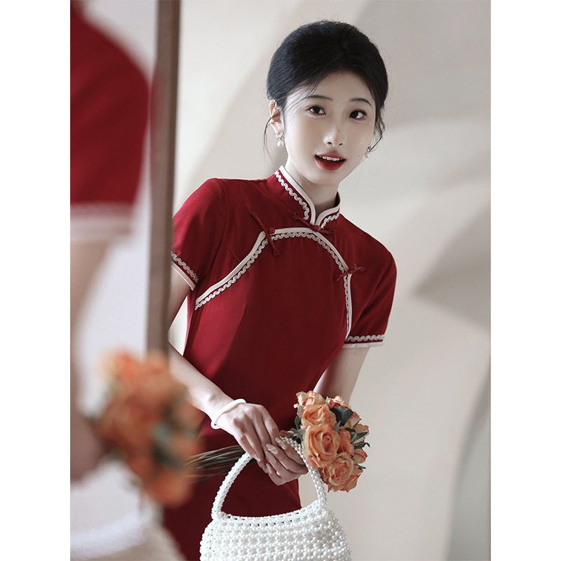 洛士礼服裙订婚敬酒服新娘2024旗袍新中式新款夏季改良结婚红色款