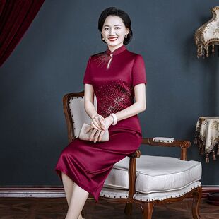 奕雯旗袍喜服中年高端晚媽媽高貴氣質年輕婚禮喜婆婆裝 婚宴禮 夏裝