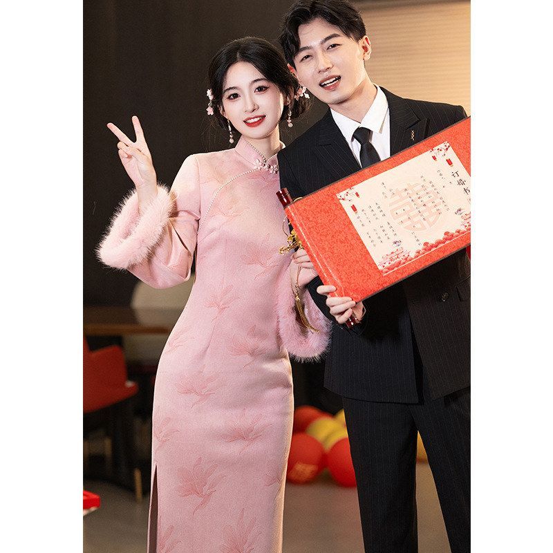 洛士礼服裙倒秋冬绒款订婚敬酒