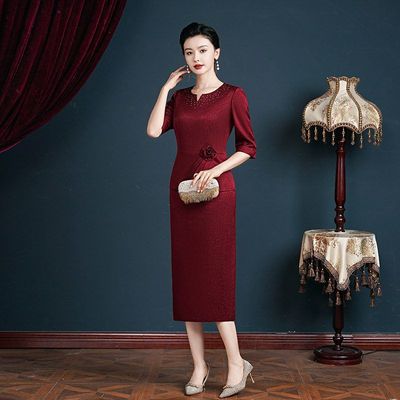 奕雯喜服婚宴红色喜庆妈妈婚宴连衣裙喜婆婆旗袍装礼服大码裙子结