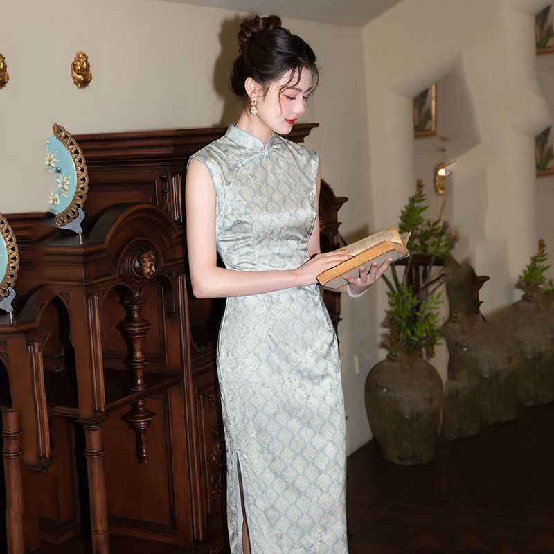爱旗晚礼服无袖国风少女年轻新款改良长款中式复古修身旗袍款2025