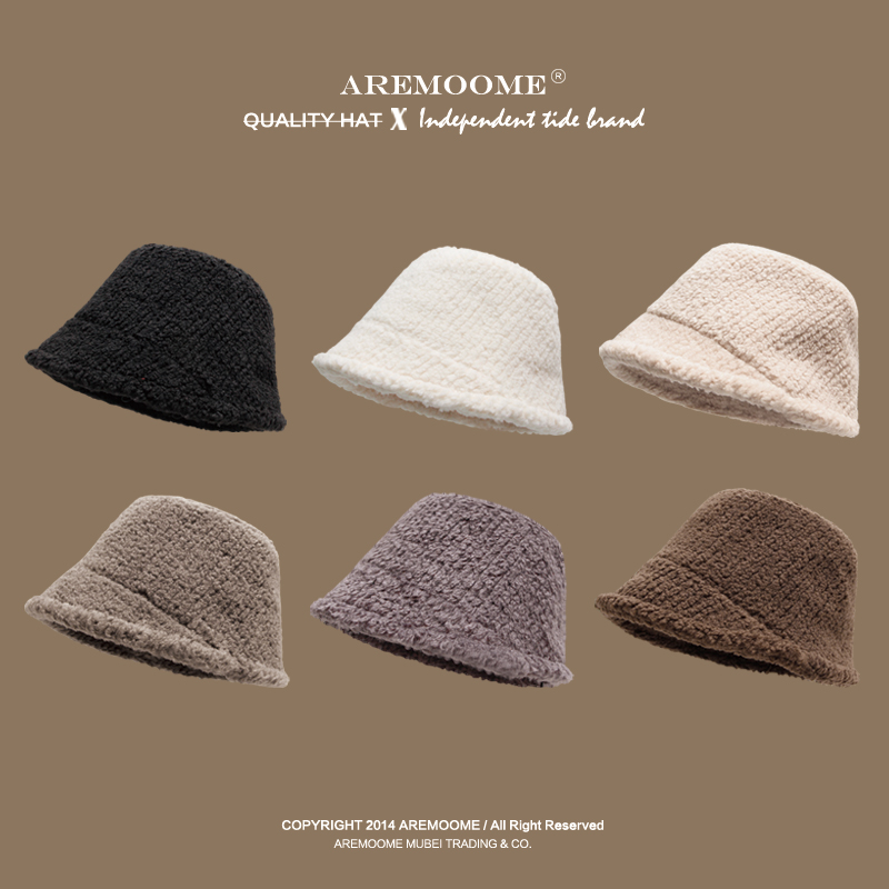 AREMOOME水桶帽秋冬羊羔绒渔夫帽