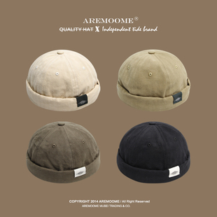 夹标瓜皮帽女日系街头百搭地主帽四季 无檐帽子男复古圆顶嘻哈帽 款