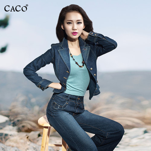 西装领短款修身显瘦秋款牛仔外套