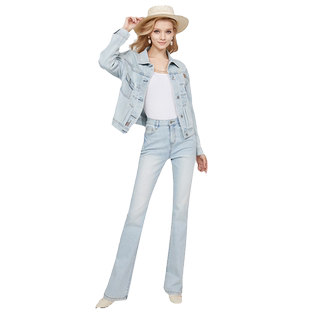 时尚牛仔套装女2025秋季韩版洋气蓝白色宽松版休闲青少年学生套装