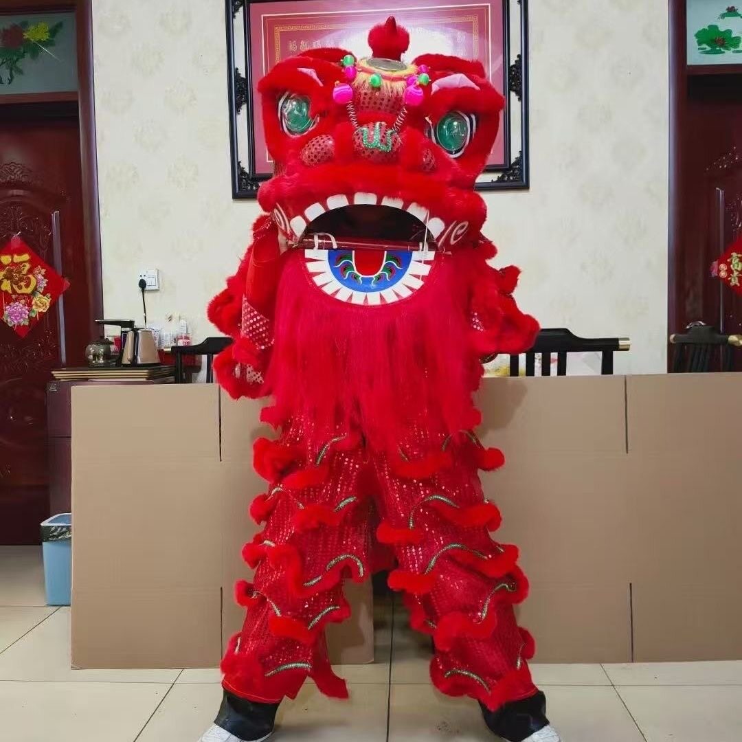 高档单人南狮成人儿童舞狮道具整套狮子头醒狮单人狮子套装眼会亮