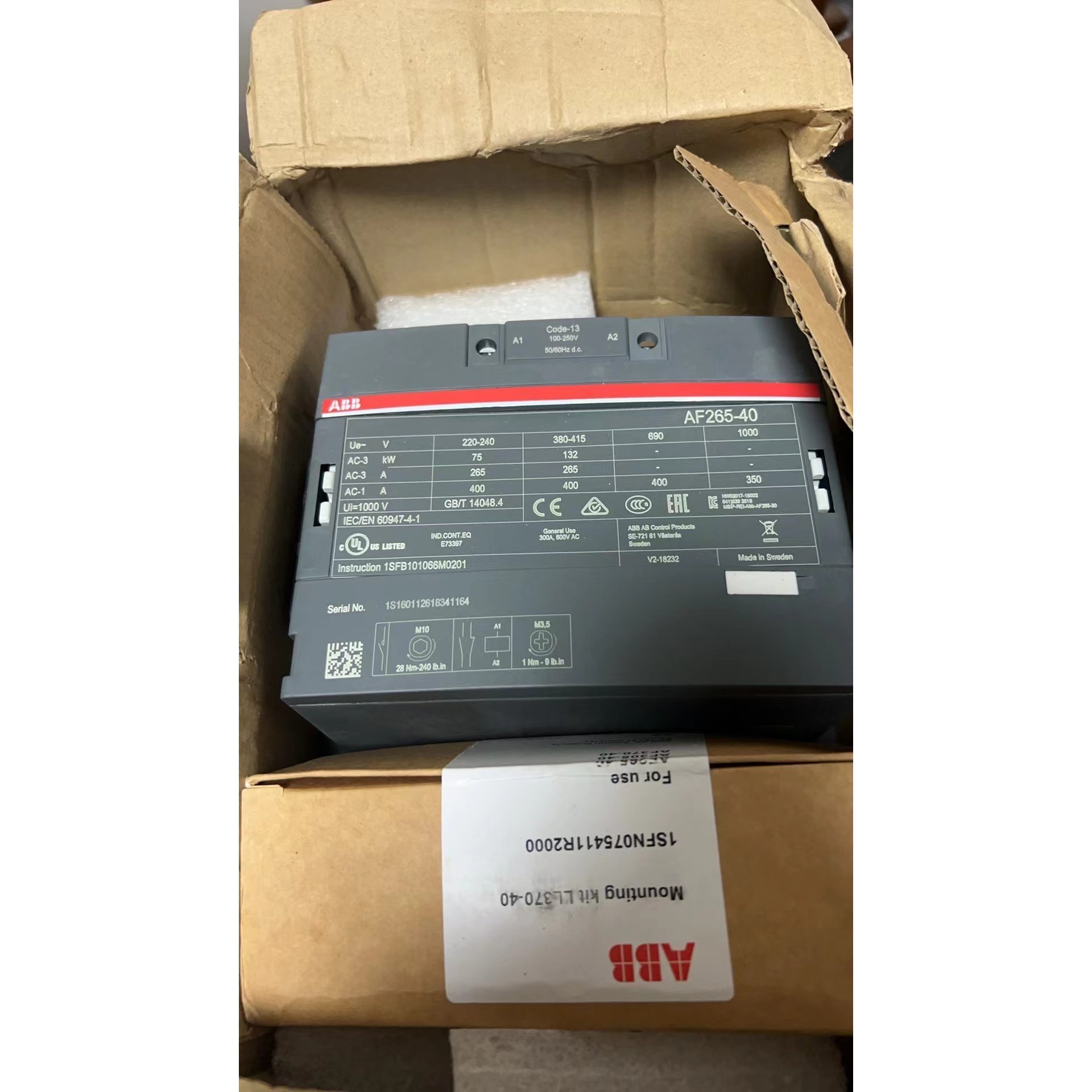 (议价)ABB接触器AF265-40-11-13全新正品原包装.包装询价