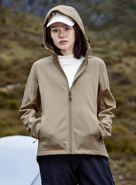 防泼水软壳冲锋衣显瘦户外外套加绒春秋季连帽修身休闲潮流薄款女