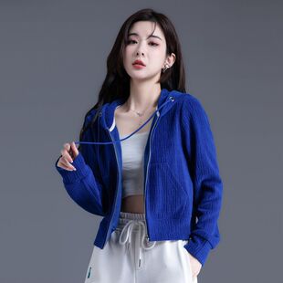 克莱因蓝灯笼袖卫衣女春秋新款韩版宽松大码胖mm显瘦短款上衣