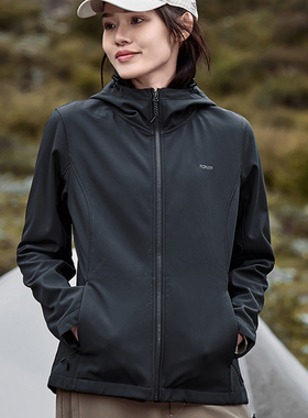 防泼水软壳冲锋衣显瘦户外外套加绒春秋季连帽修身休闲潮流薄款女