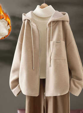 加绒加厚高档宽松休闲毛呢连帽短外套加厚减龄复古气质上衣女秋冬