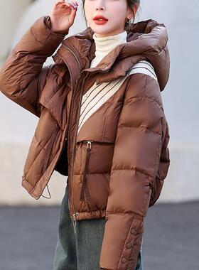 面包服高级感羽绒棉服美式独特别致短款棉衣外套连帽冬季小个子